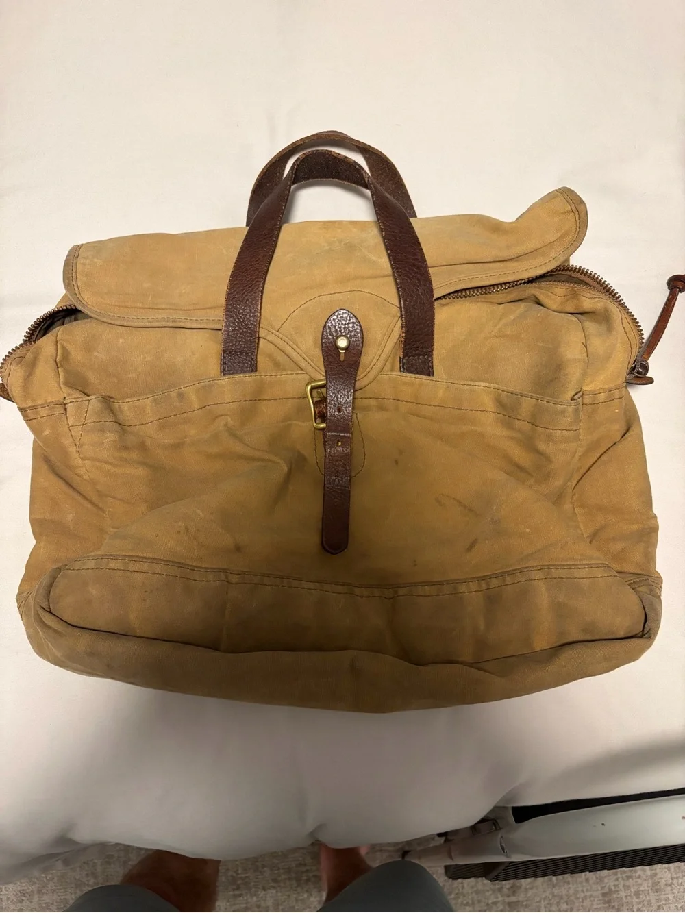 J Crew Abingdon Canvas Travel Duffel Bag in Tan with Leather Trim